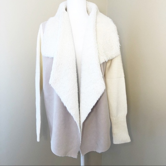 Umgee Sherpa Trim Faux Suede Sweater Cardigan - Medium - Picture 1 of 11